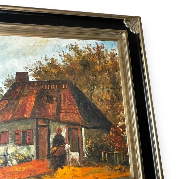 Vincent Van Gogh Cottage and Woman with Goat Pre-Framed Canvas Oil Painting - Picture 7 of 12